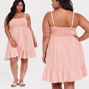 Torrid Diamond Challis Peach & White Skater Dress